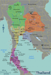 A map showing the five regions of Thailand as use by the Tourist Association of Thailand
